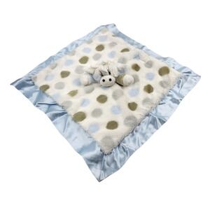 Little Giraffe Polka Dot Blue Cow Satin Trim Lovey Security Blanket Plush 16"